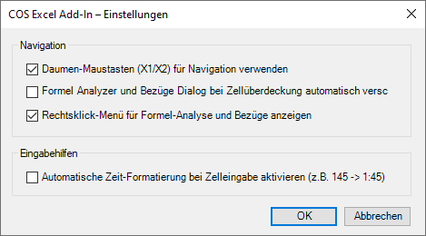 Globale und spezielle Einstellungen im COS AddIn