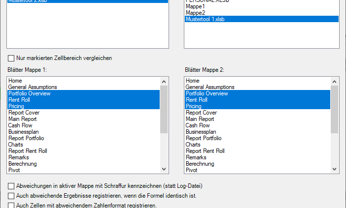 Workbook Compare Tool Dialog