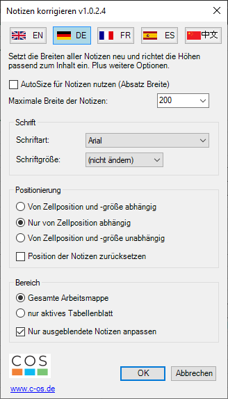 Dialog des COS Notesmanager