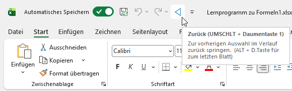 Der Button ist in der Schnellzugriffsleiste aufrufbar