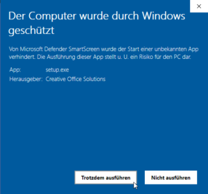 SmartScreen – auf Trotzdem ausführen klicken