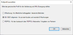 E-Rechnung Profil Auswahl